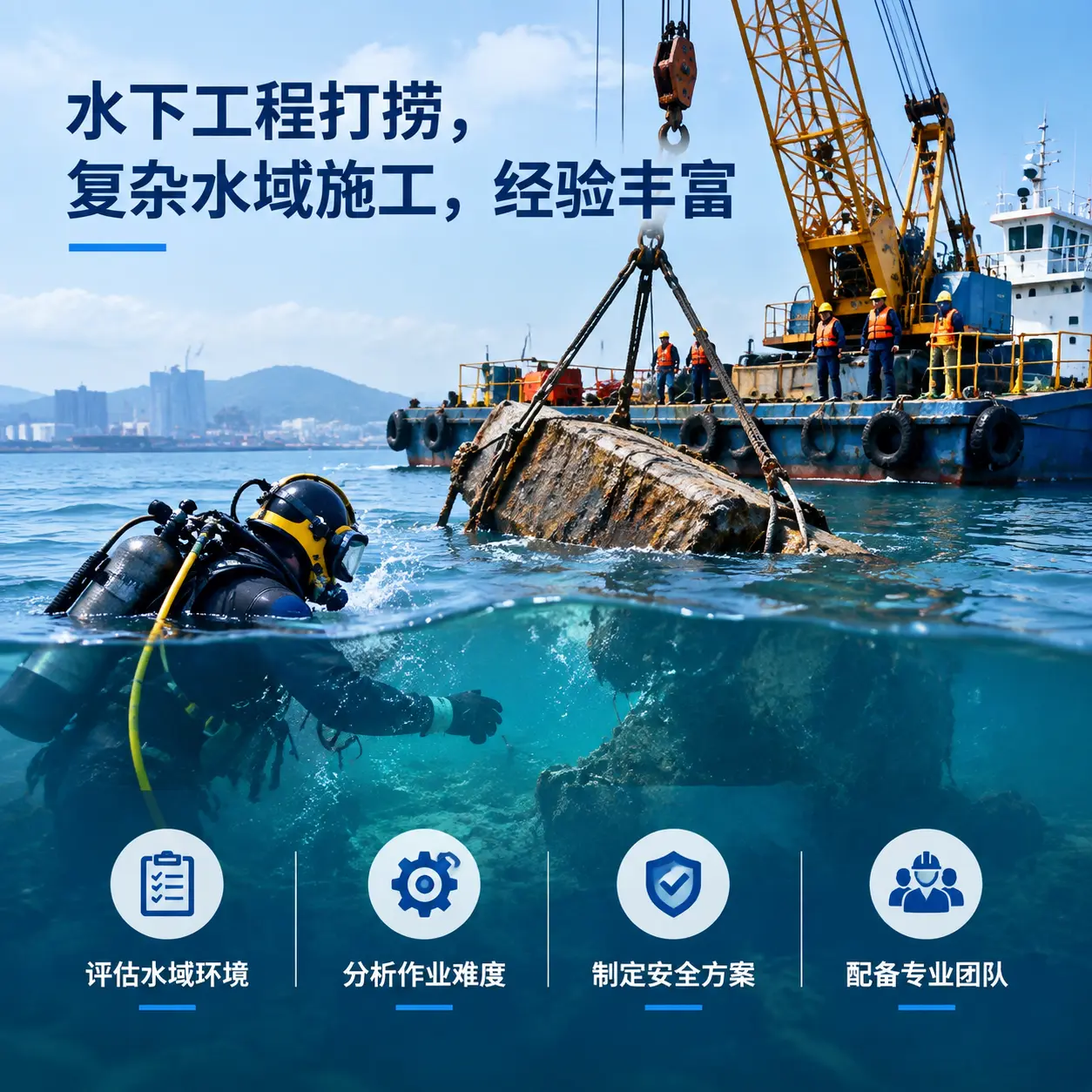 水下工程打捞，复杂水域施工，经验丰富石鼓